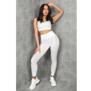 White Pants Anti-Cellulite Push Up Ruched High Waist Leggings Butt Lift Design